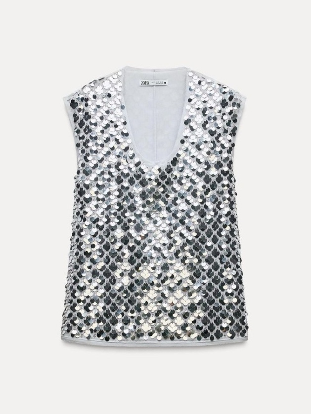 Zara Silver Sequin V-Neck Tank Top - Picture 3 of 10